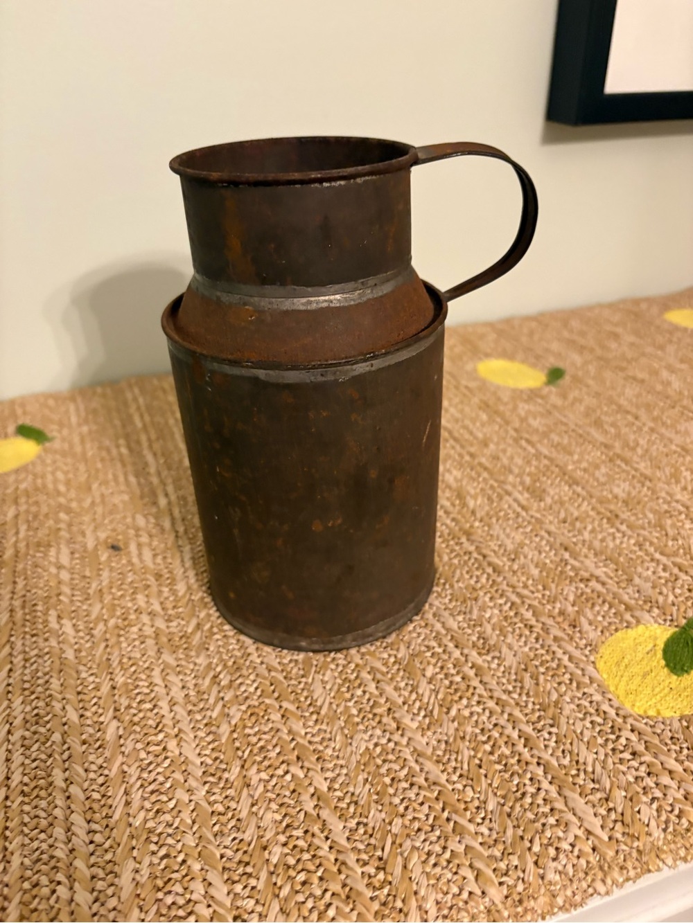 Vintage Rustic Metal Pitcher JuVintage Rustic Metal Pitcher Jug Container Handle